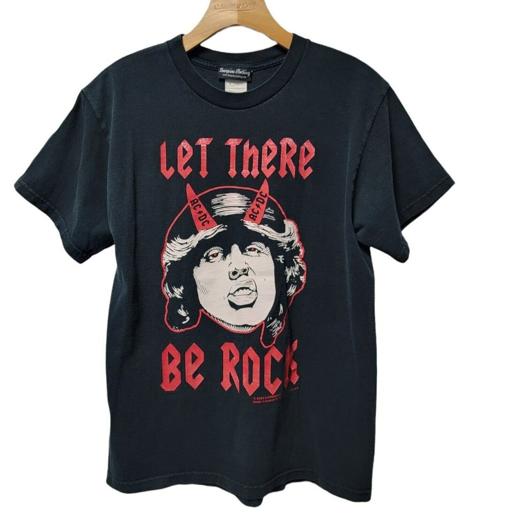 Rare 2003 Black AC/DC Angus Malcolm Let There Be Rock Graphic T-shirt Size M